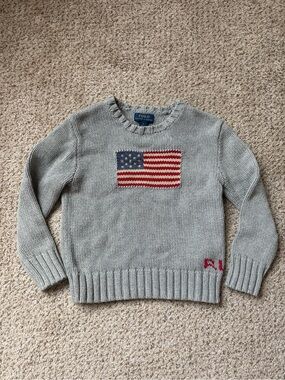 Polo by Ralph Lauren Gray Sweater with American Flag